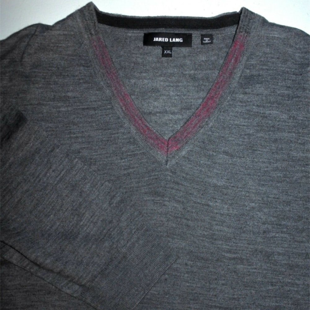 NWOT XXL Jared Lang Men's Knit V-Neck Merino Wool Acrylic Pullover Sweater $149